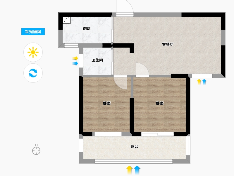 湖南省-长沙市-宇业东方红郡-56.40-户型库-采光通风