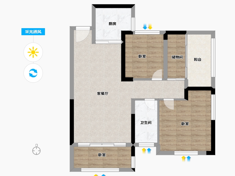 湖南省-岳阳市-金蓝湾畅园-73.09-户型库-采光通风