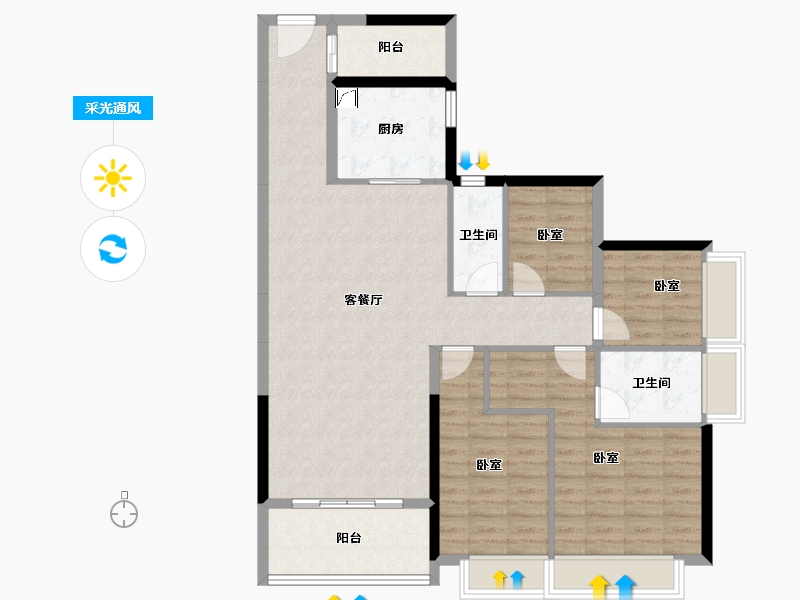 广东省-汕头市-时代中国天韵雅苑-107.69-户型库-采光通风