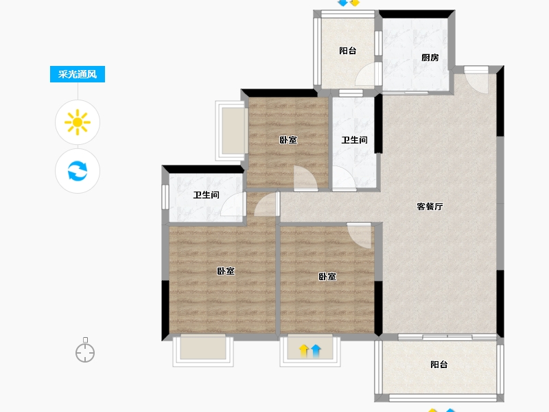 湖南省-衡阳市-珠江·愉景雅苑-92.33-户型库-采光通风