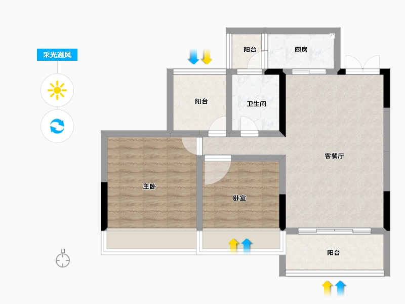 广东省-珠海市-恒荣·格拉斯堡-70.96-户型库-采光通风