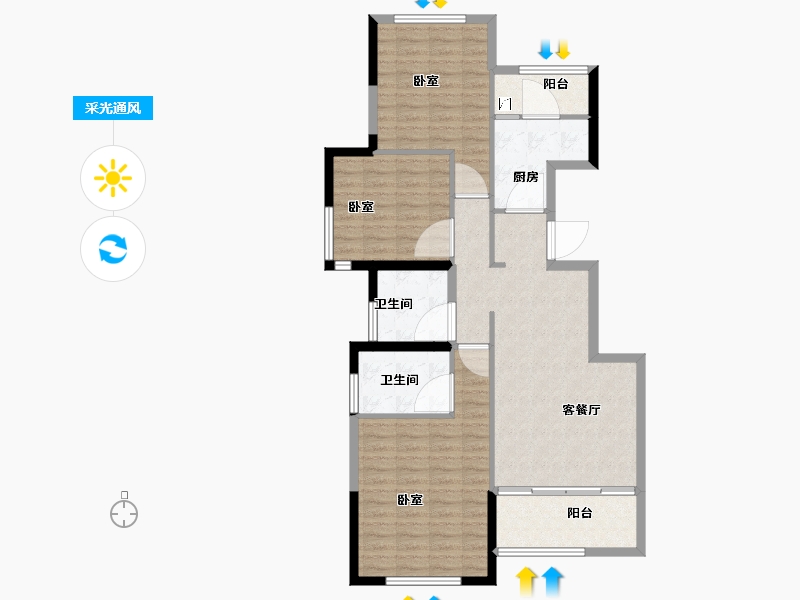 陕西省-西安市-万科荣华金域名城-101.00-户型库-采光通风