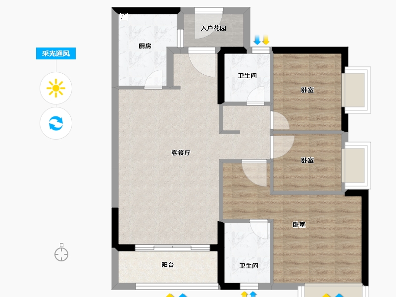 广东省-佛山市-时代廊桥-76.00-户型库-采光通风