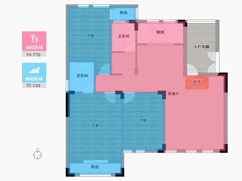 湖南省-长沙市-房聚云台府-103.91-户型库-动静分区