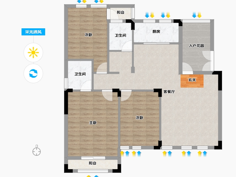 湖南省-长沙市-房聚云台府-103.91-户型库-采光通风