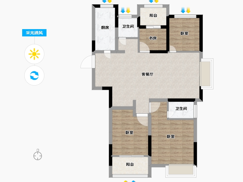 浙江省-嘉兴市-中天熙和诚品-86.00-户型库-采光通风