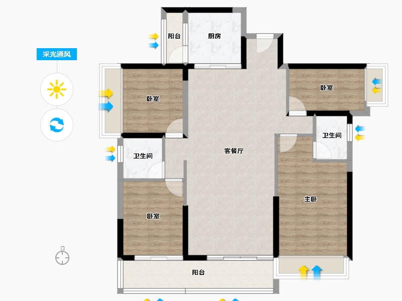 广东省-清远市-碧桂园东华首府-107.20-户型库-采光通风