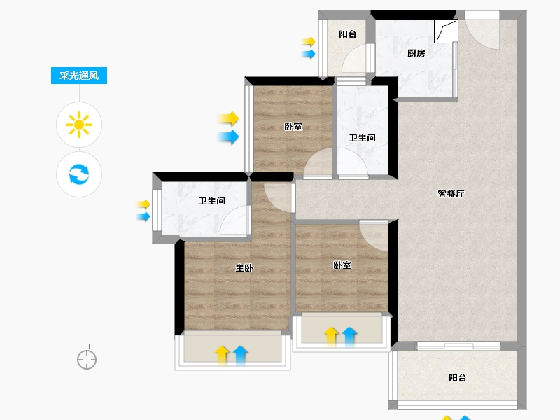 广东省-佛山市-龙光碧桂园悦府-66.31-户型库-采光通风