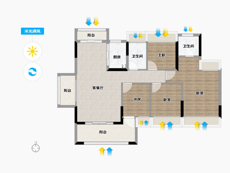 广东省-珠海市-恒荣·格拉斯堡-111.83-户型库-采光通风