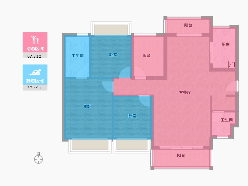 广东省-佛山市-碧桂园联丰天汇湾-89.95-户型库-动静分区