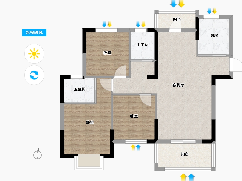 湖南省-长沙市-宇业东方红郡-83.95-户型库-采光通风