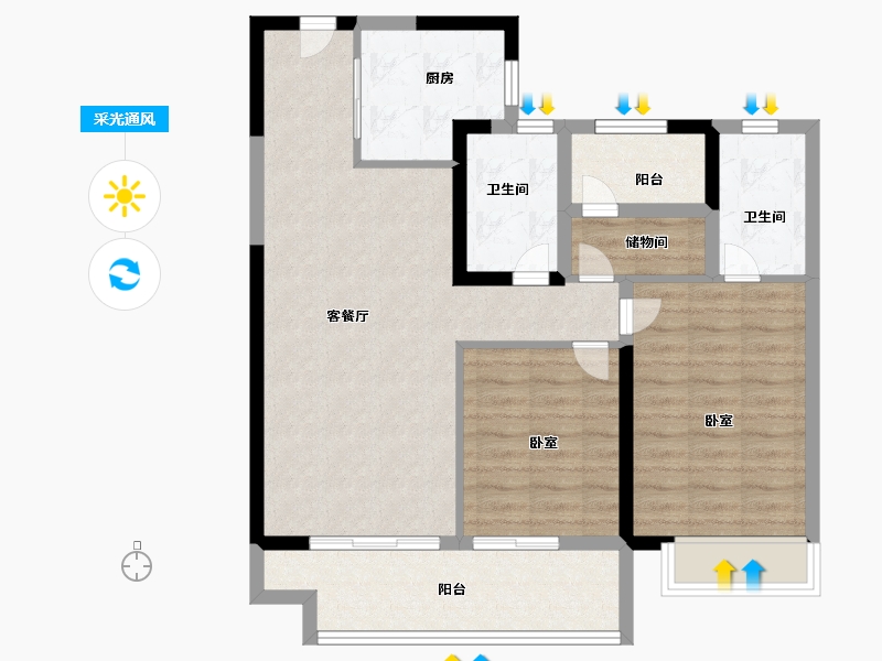 湖南省-长沙市-澳海文澜府-85.99-户型库-采光通风