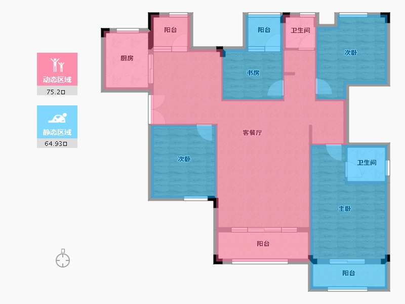 湖南省-长沙市-房聚云台府-126.75-户型库-动静分区