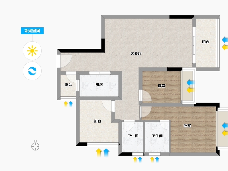 广东省-珠海市-珠光新城三期-77.30-户型库-采光通风