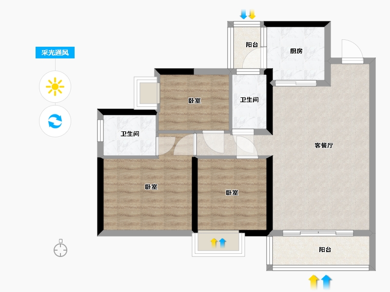 广东省-东莞市-茶山碧桂园-78.00-户型库-采光通风