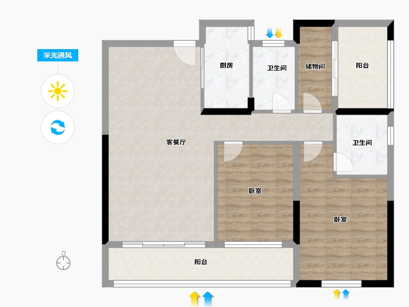 湖南省-岳阳市-金蓝湾畅园-94.20-户型库-采光通风