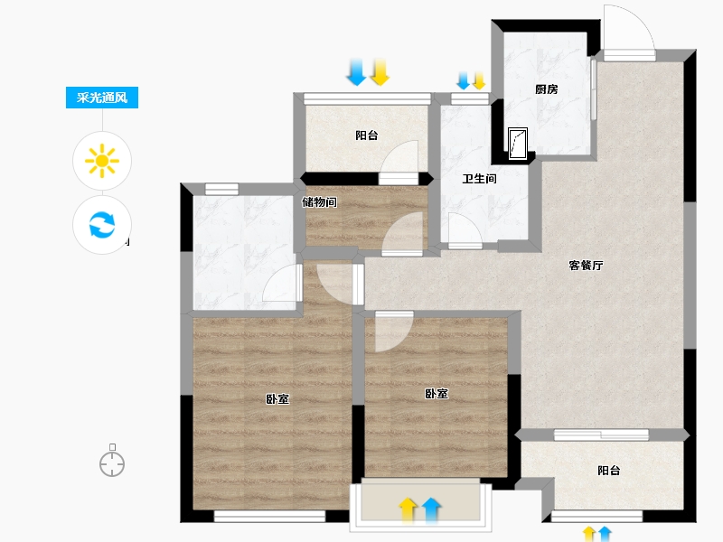 浙江省-嘉兴市-聚米喆园-70.00-户型库-采光通风