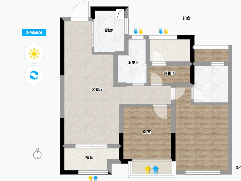 浙江省-嘉兴市-聚米喆园-70.00-户型库-采光通风