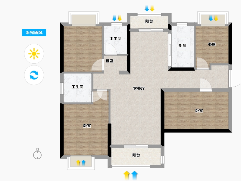 湖北省-武汉市-武地融创金麟壹号-110.00-户型库-采光通风