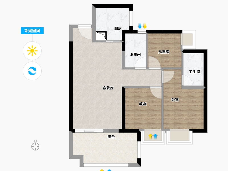 广东省-深圳市-凤凰公馆-73.91-户型库-采光通风