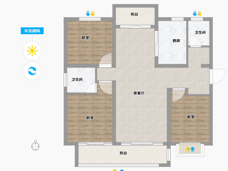 山东省-泰安市-东城紫郡-100.00-户型库-采光通风