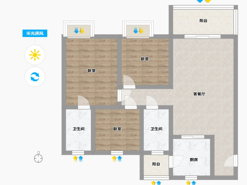 湖南省-怀化市-蓝湖广场-80.00-户型库-采光通风