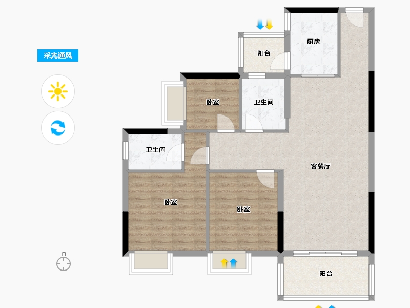 湖南省-衡阳市-珠江·愉景雅苑-95.49-户型库-采光通风