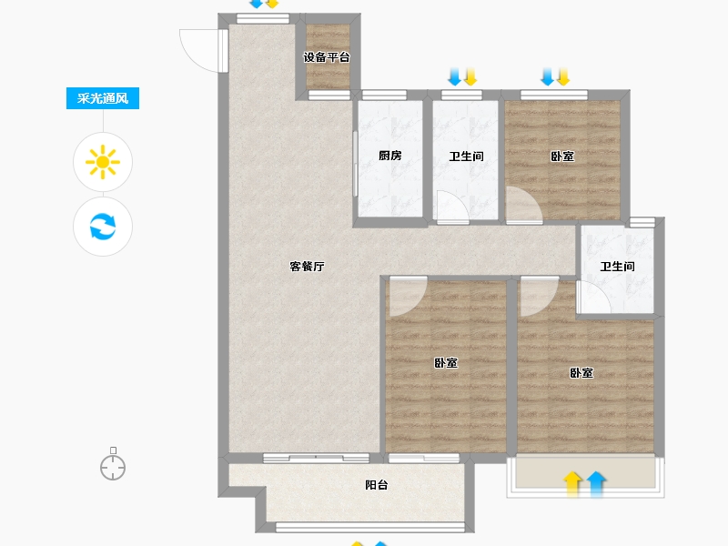 山东省-泰安市-宏尚·江山里-96.70-户型库-采光通风