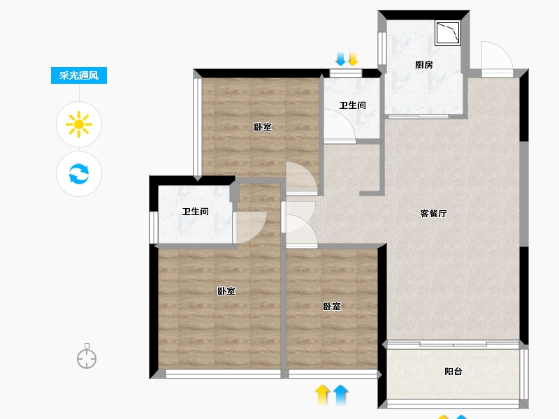 广东省-深圳市-卓越荣津瀚海湾-78.00-户型库-采光通风