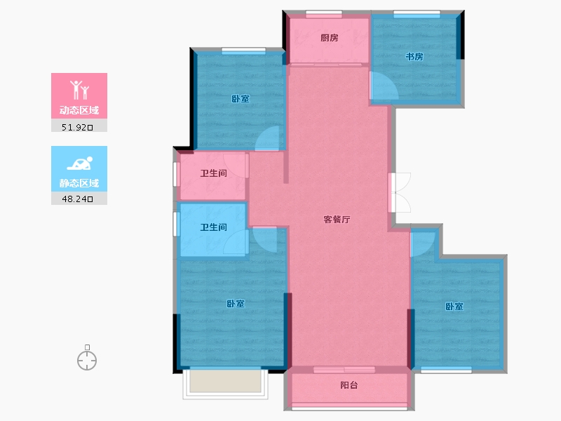 湖南省-长沙市-宇业东方红郡-90.60-户型库-动静分区