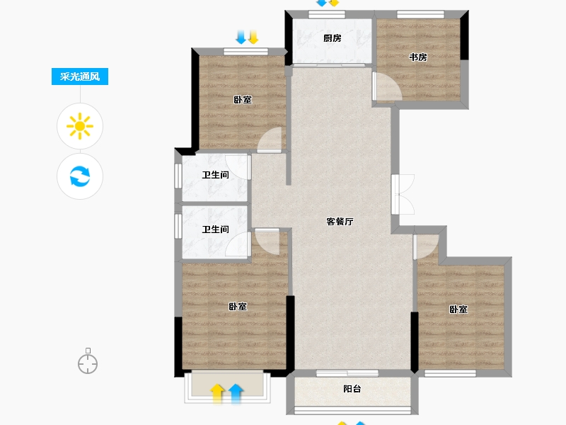 湖南省-长沙市-宇业东方红郡-90.60-户型库-采光通风