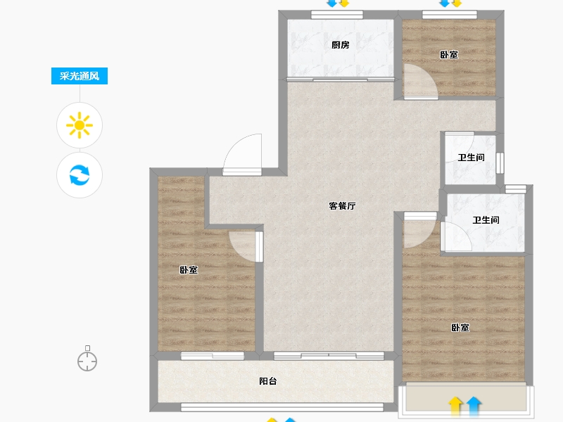 山东省-泰安市-开元盛世·福园-94.99-户型库-采光通风