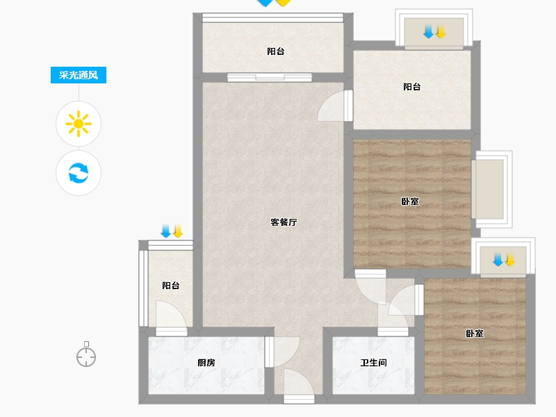 湖南省-怀化市-蓝湖广场-72.00-户型库-采光通风