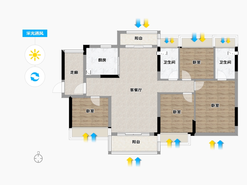 广东省-清远市-碧桂园·欢乐颂-104.05-户型库-采光通风