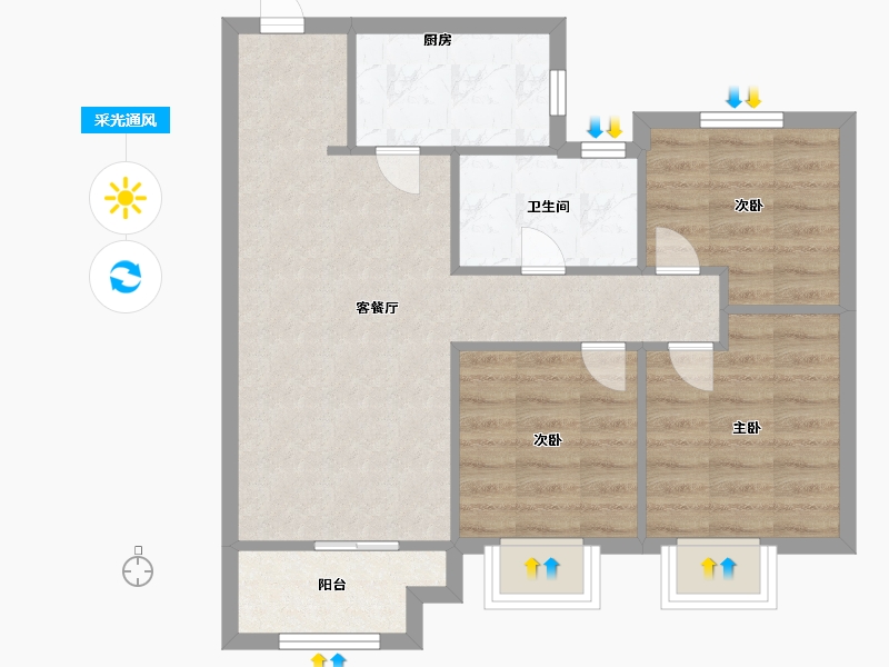 河南省-郑州市-金辉优步花园-64.00-户型库-采光通风