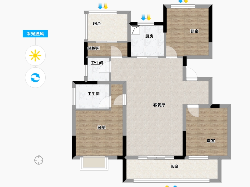 湖南省-岳阳市-中梁·首府-102.00-户型库-采光通风