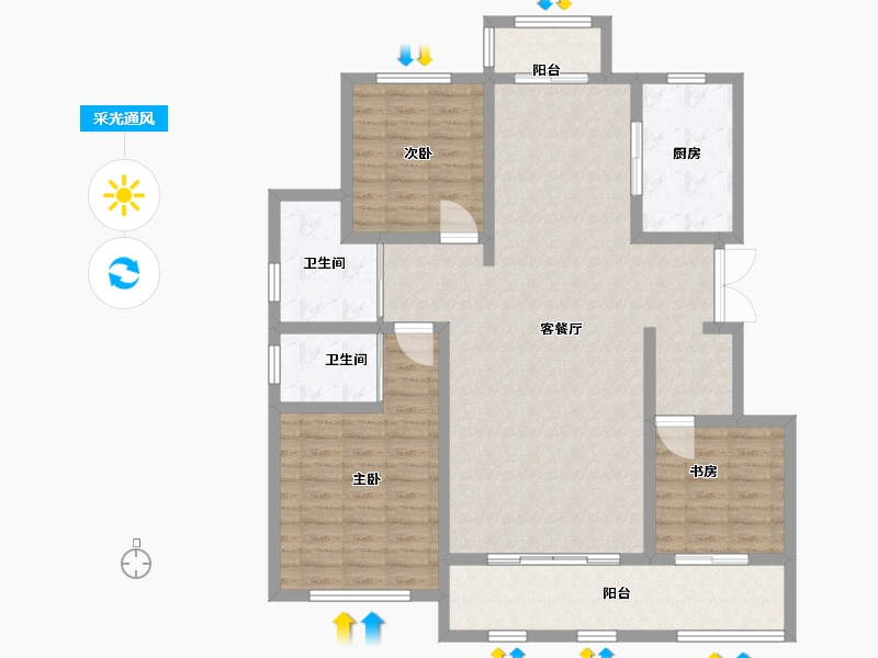 河南省-信阳市-幸福玫瑰园-118.06-户型库-采光通风