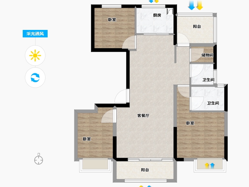 湖南省-岳阳市-中梁·首府-100.01-户型库-采光通风