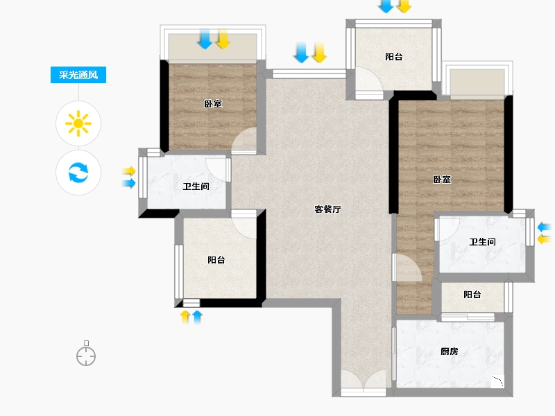 广东省-深圳市-珑门名苑-68.32-户型库-采光通风