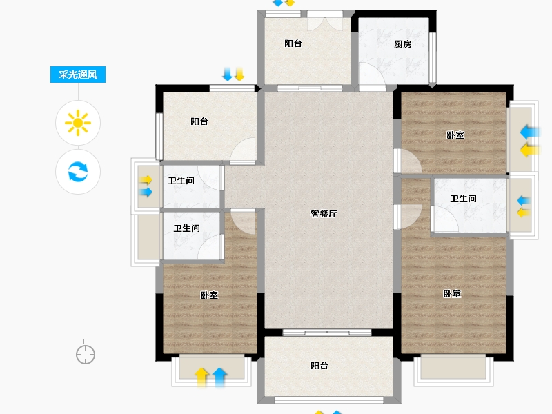 广东省-珠海市-黄杨·明月轩-114.46-户型库-采光通风