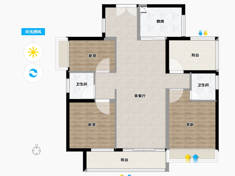 广东省-广州市-保利和悦江山-115.06-户型库-采光通风