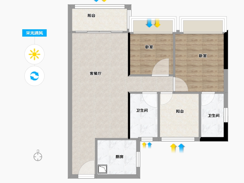 广东省-广州市-碧桂园凤凰湾-73.00-户型库-采光通风