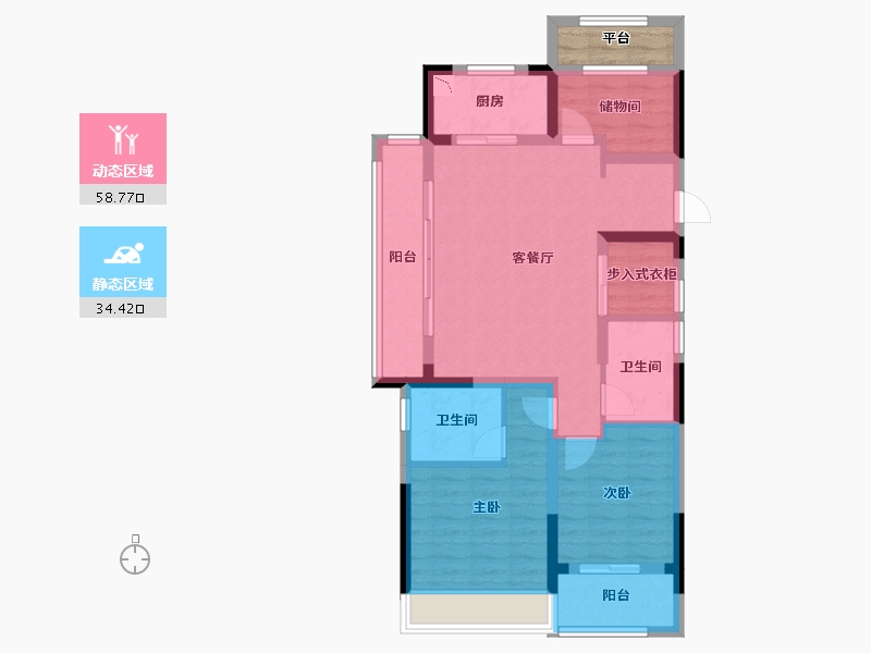 浙江省-绍兴市-雍荣华府-85.14-户型库-动静分区