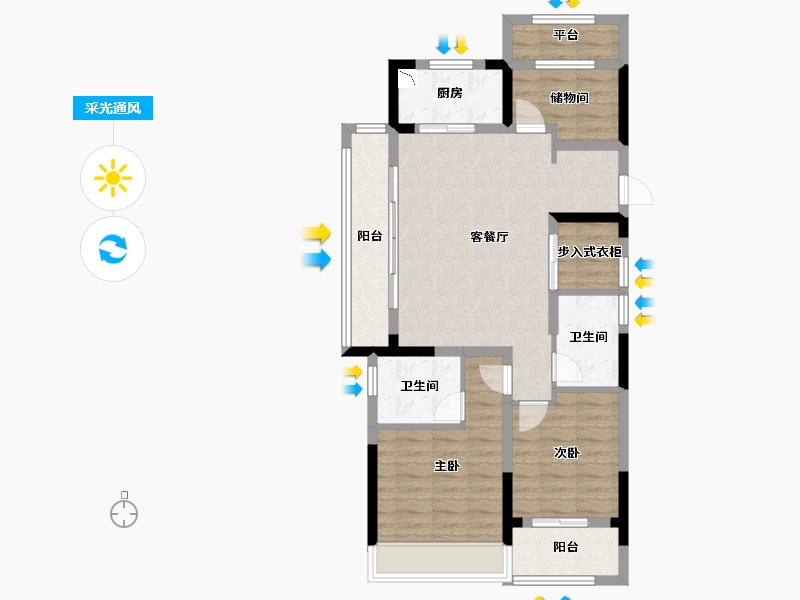 浙江省-绍兴市-雍荣华府-85.14-户型库-采光通风