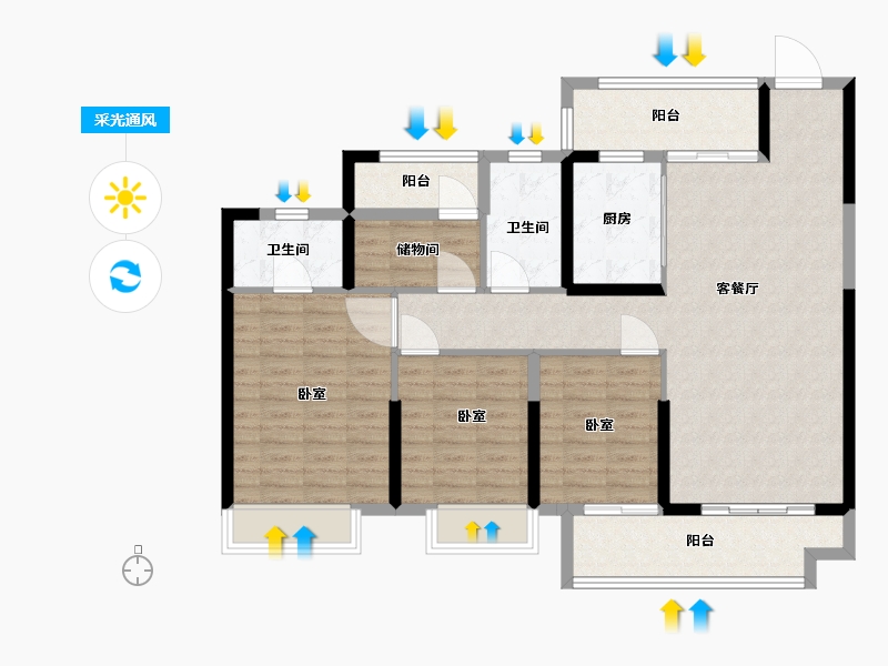 湖南省-长沙市-澳海文澜府-110.00-户型库-采光通风