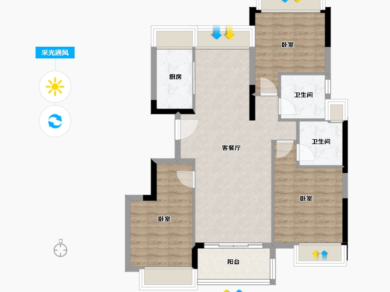 广东省-珠海市-平沙九号广场-85.12-户型库-采光通风