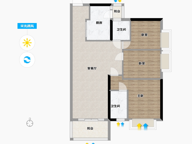 广东省-深圳市-佳兆业碧海云天-90.63-户型库-采光通风