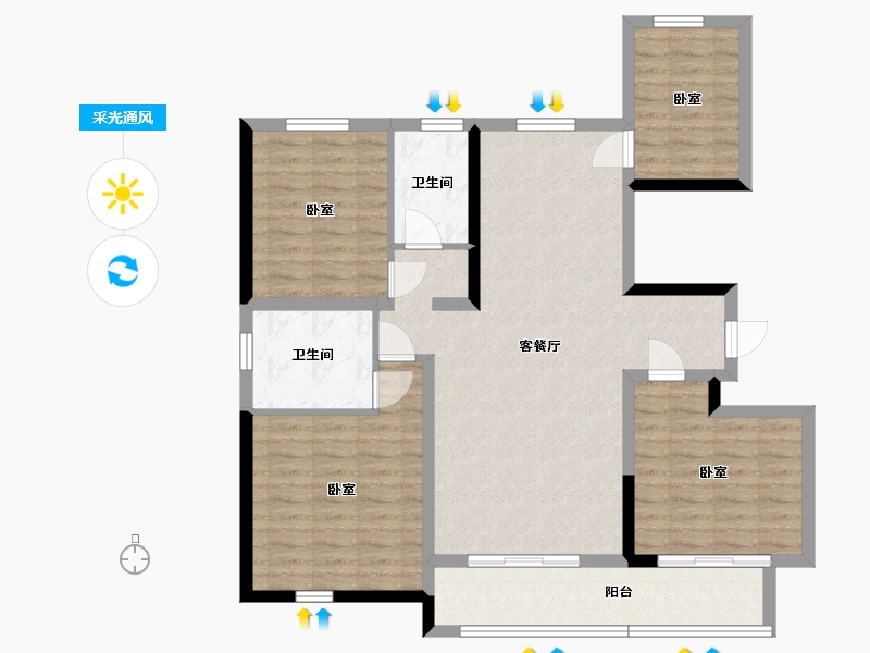 宁夏回族自治区-银川市-中房东方赋-105.26-户型库-采光通风