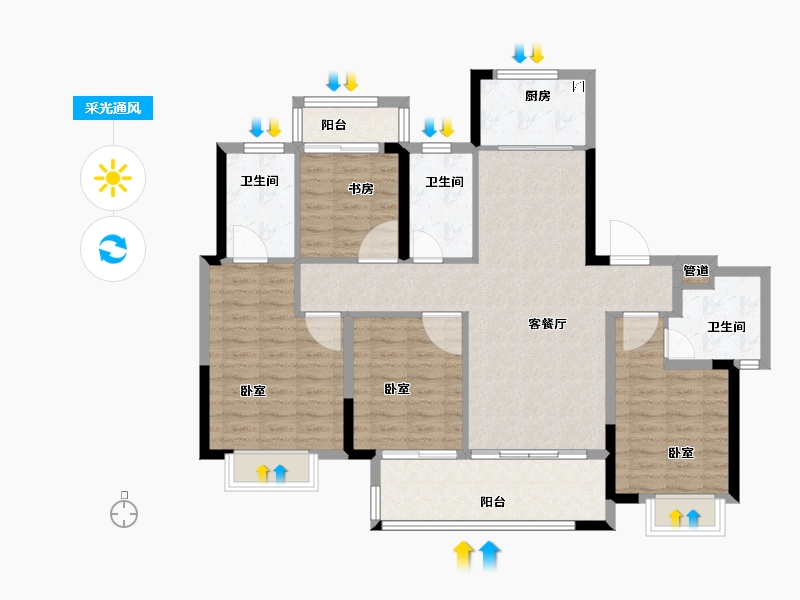 浙江省-温州市-新力琥珀园-111.00-户型库-采光通风