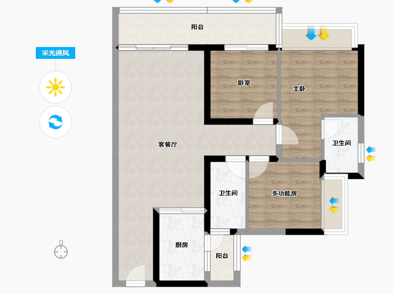 广东省-清远市-碧桂园东华首府-80.49-户型库-采光通风